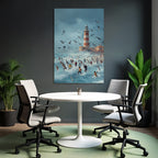 Strandtag Mit Leuchtturm Und Vögeln Im Himmel