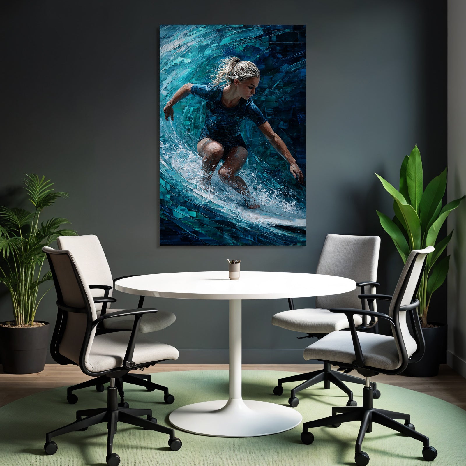 Surfen Auf Der Welle Kunstwerk Blau Teal