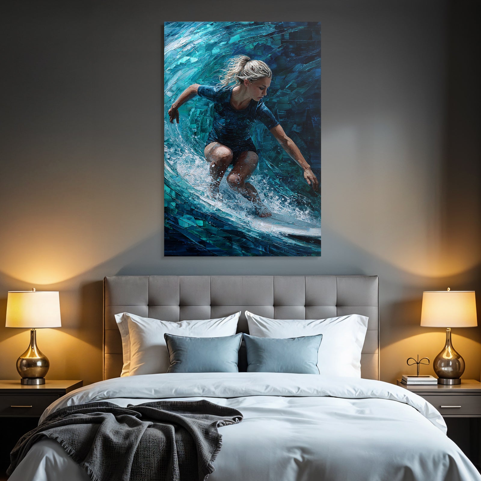 Surfen Auf Der Welle Kunstwerk Blau Teal