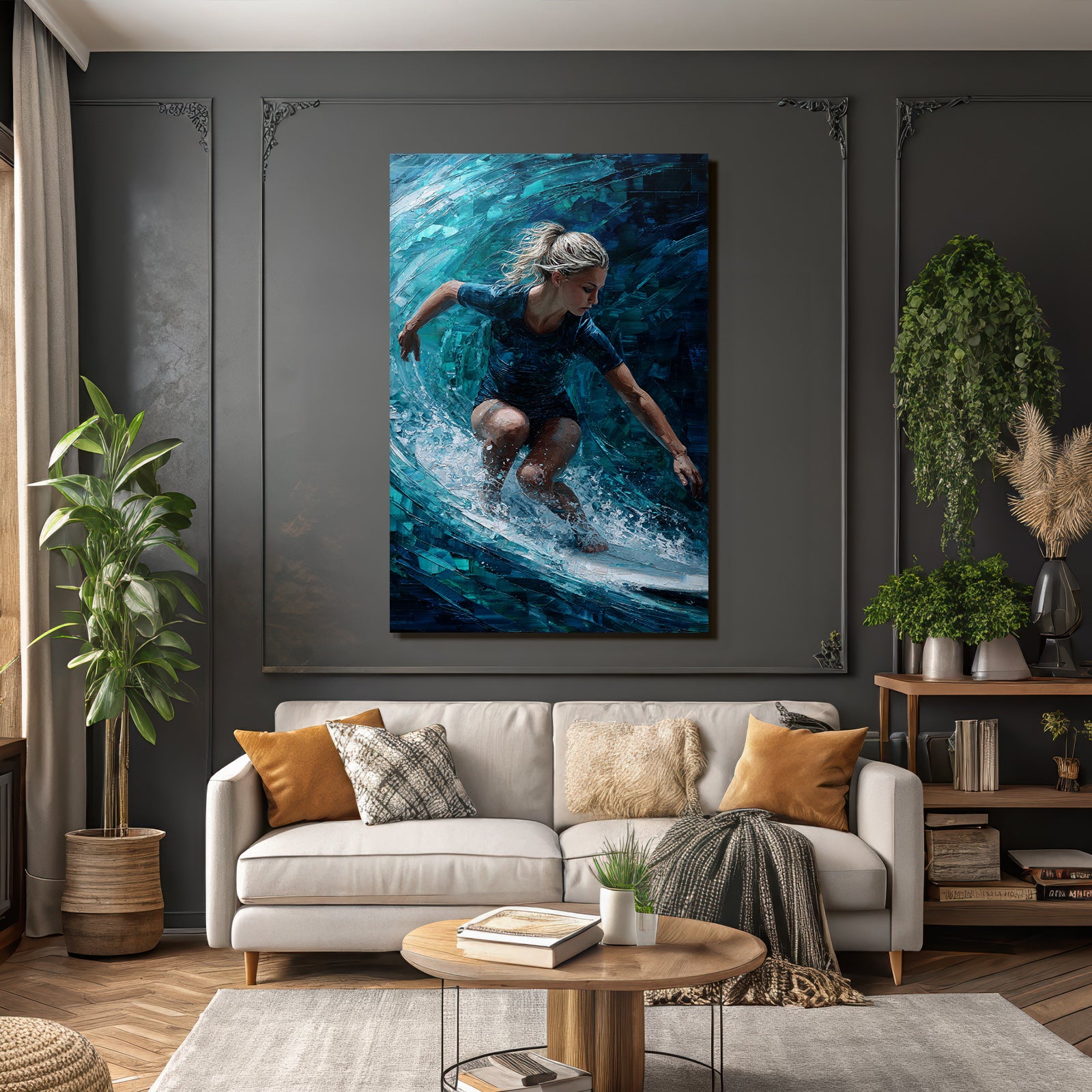 Surfen Auf Der Welle Kunstwerk Blau Teal