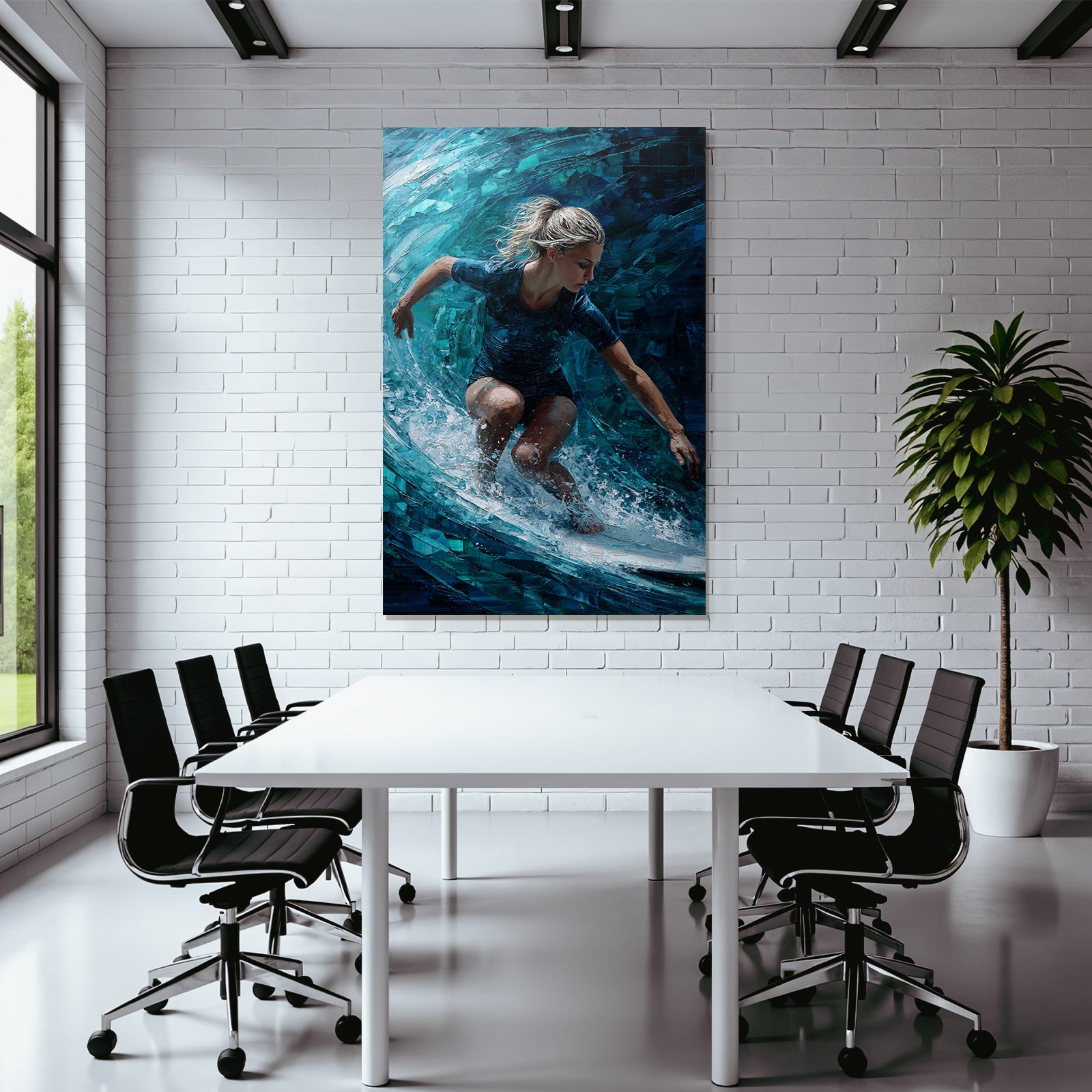 Surfen Auf Der Welle Kunstwerk Blau Teal