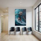 Surfen Auf Der Welle Kunstwerk Blau Teal