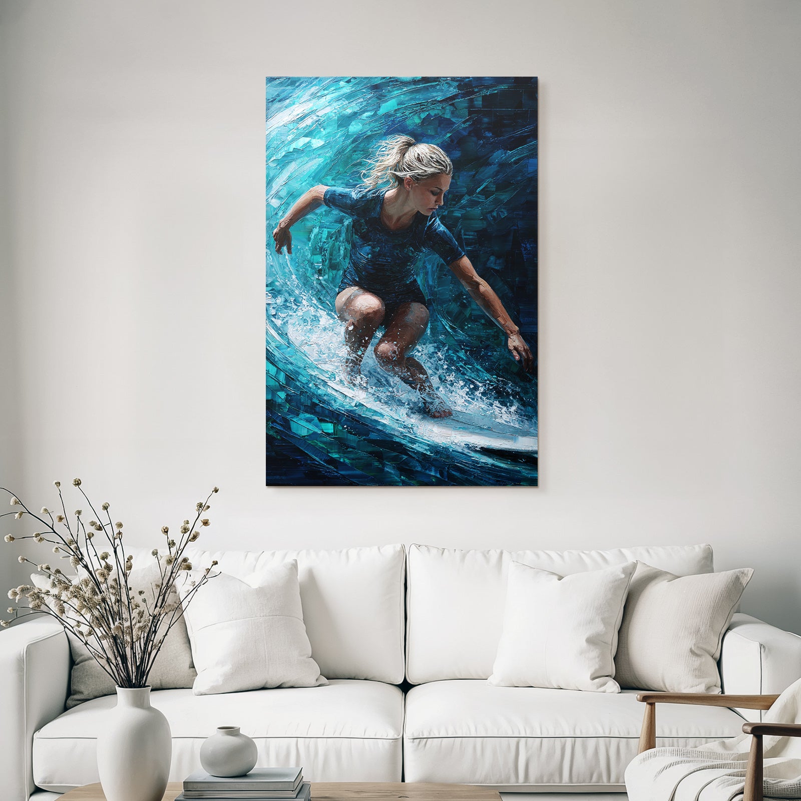 Surfen Auf Der Welle Kunstwerk Blau Teal