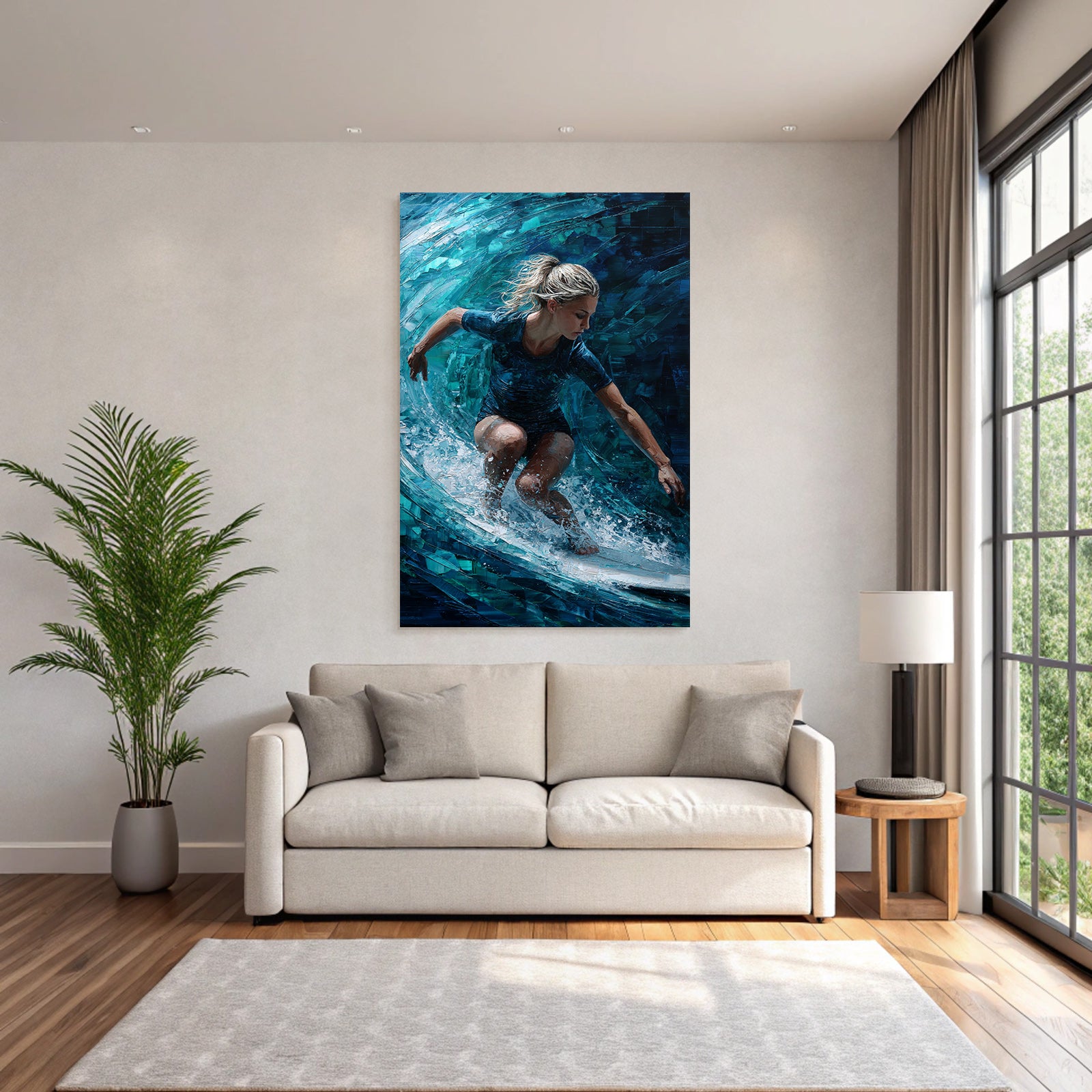 Surfen Auf Der Welle Kunstwerk Blau Teal