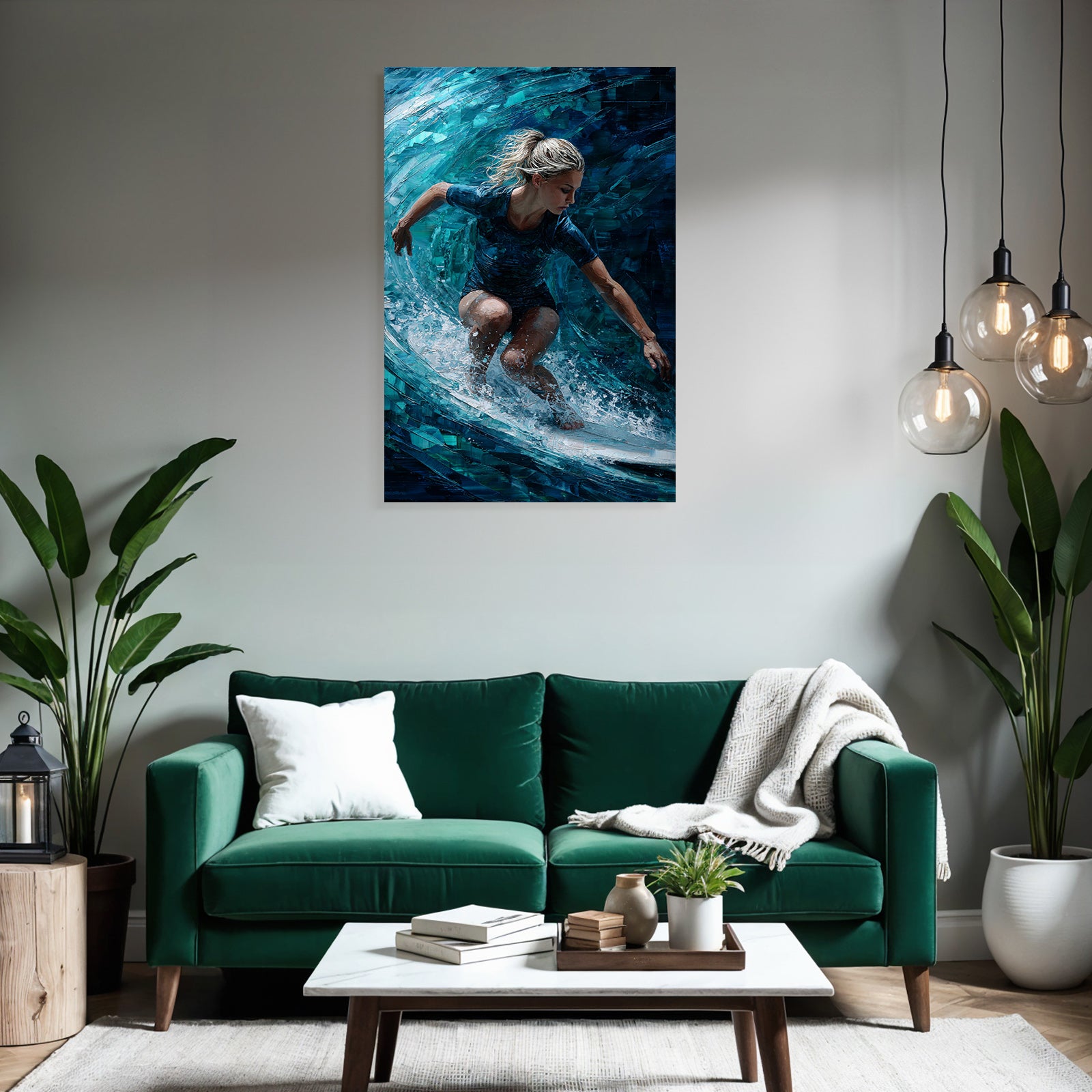Surfen Auf Der Welle Kunstwerk Blau Teal
