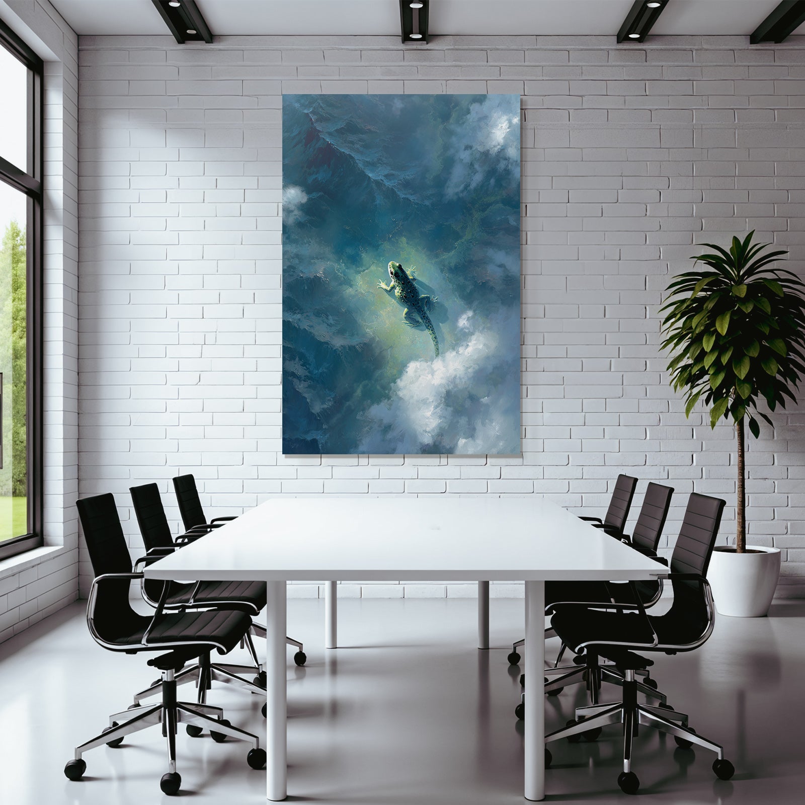 Traumhafte Frosch Schwebt Über Wolken Und Wasser