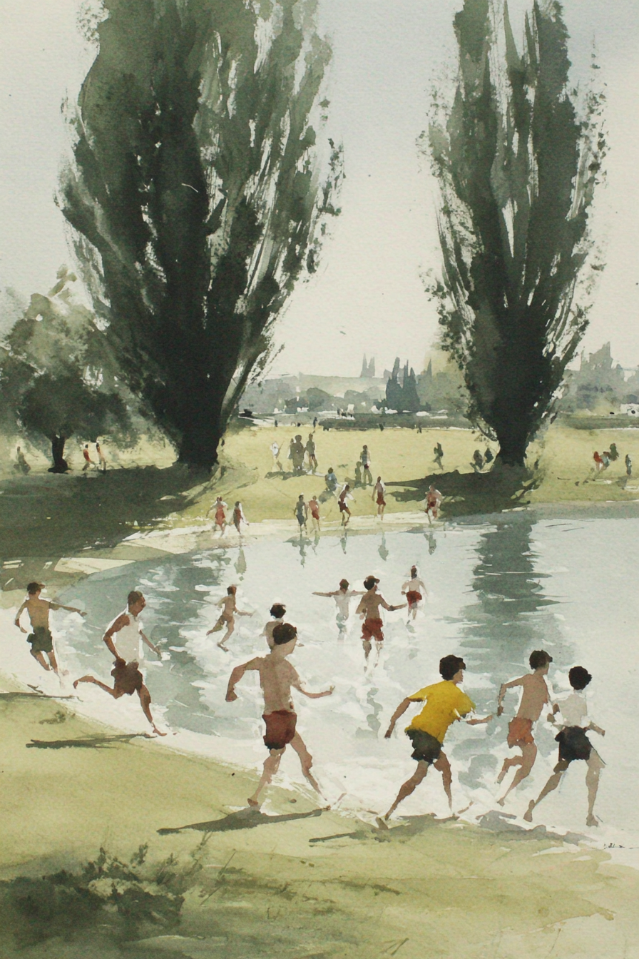 Wasserspielende Kinder Im Sommer Malerei | Sport und Bewegung | Themen und Hobbys