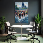 Wettkampf Schwimmen Triathlon Athleten Im Wasser Mit Architektur Hintergrund