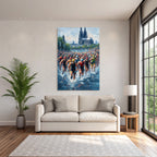 Wettkampf Schwimmen Triathlon Athleten Im Wasser Mit Architektur Hintergrund