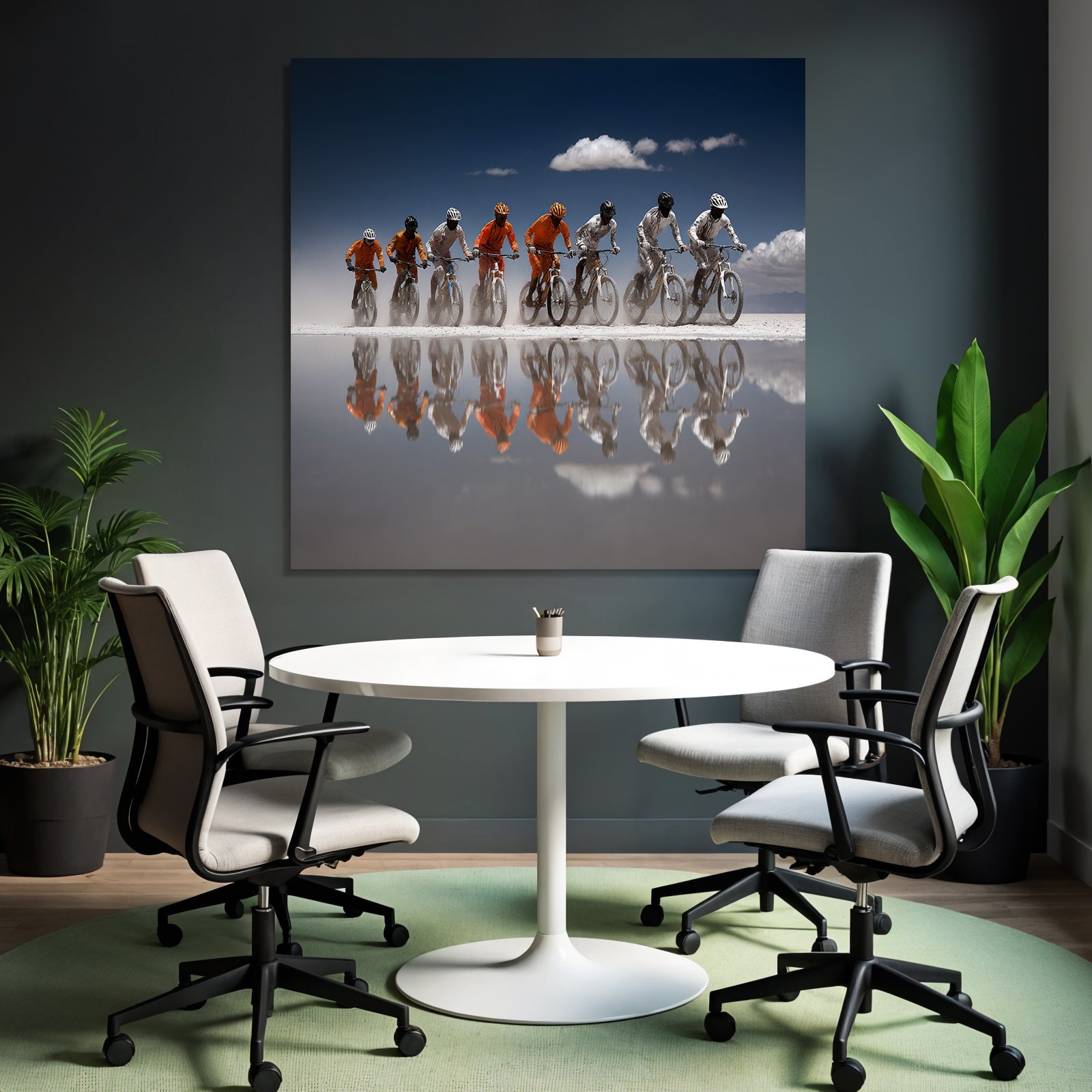 Cyclying Im Der Wüste Sand Und Nasse Oberfläche Bei Blaüm Himmel