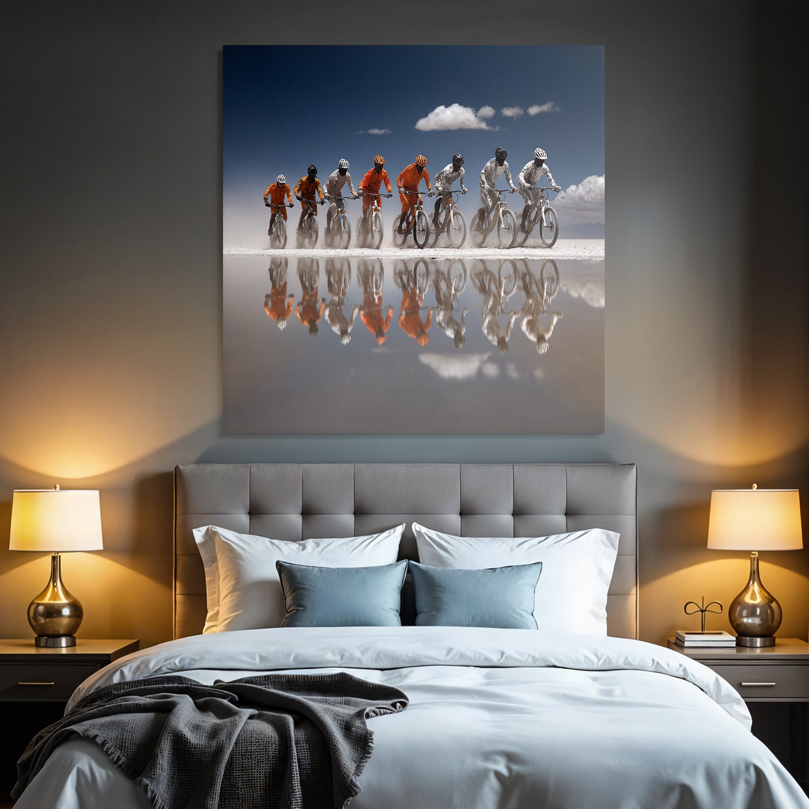 Cyclying Im Der Wüste Sand Und Nasse Oberfläche Bei Blaüm Himmel