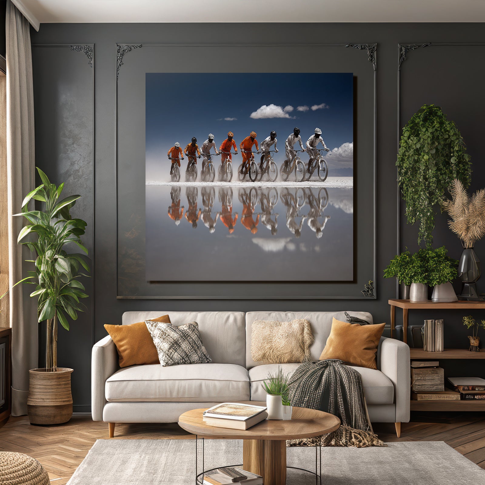 Cyclying Im Der Wüste Sand Und Nasse Oberfläche Bei Blaüm Himmel