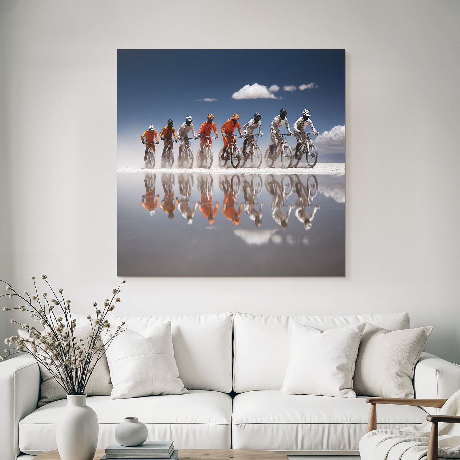 Cyclying Im Der Wüste Sand Und Nasse Oberfläche Bei Blaüm Himmel