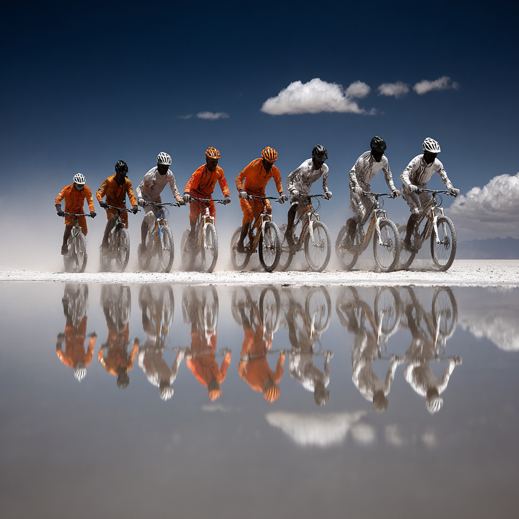 Cyclying Im Der Wüste Sand Und Nasse Oberfläche Bei Blaüm Himmel | Sport und Bewegung | Themen und Hobbys