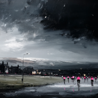 Dunkle Stimmung Radfahrer In Pinker Kleidung Sturm Szenario | Sport und Bewegung | Themen und Hobbys