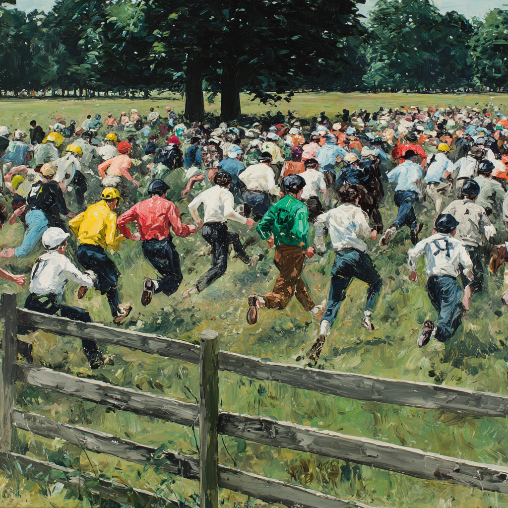Grosse Gruppe Von Menschen Durch Ein Grünes Feld Rennend | Sport und Bewegung | Themen und Hobbys