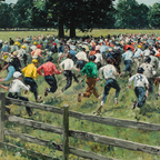 Grosse Gruppe Von Menschen Durch Ein Grünes Feld Rennend | Sport und Bewegung | Themen und Hobbys