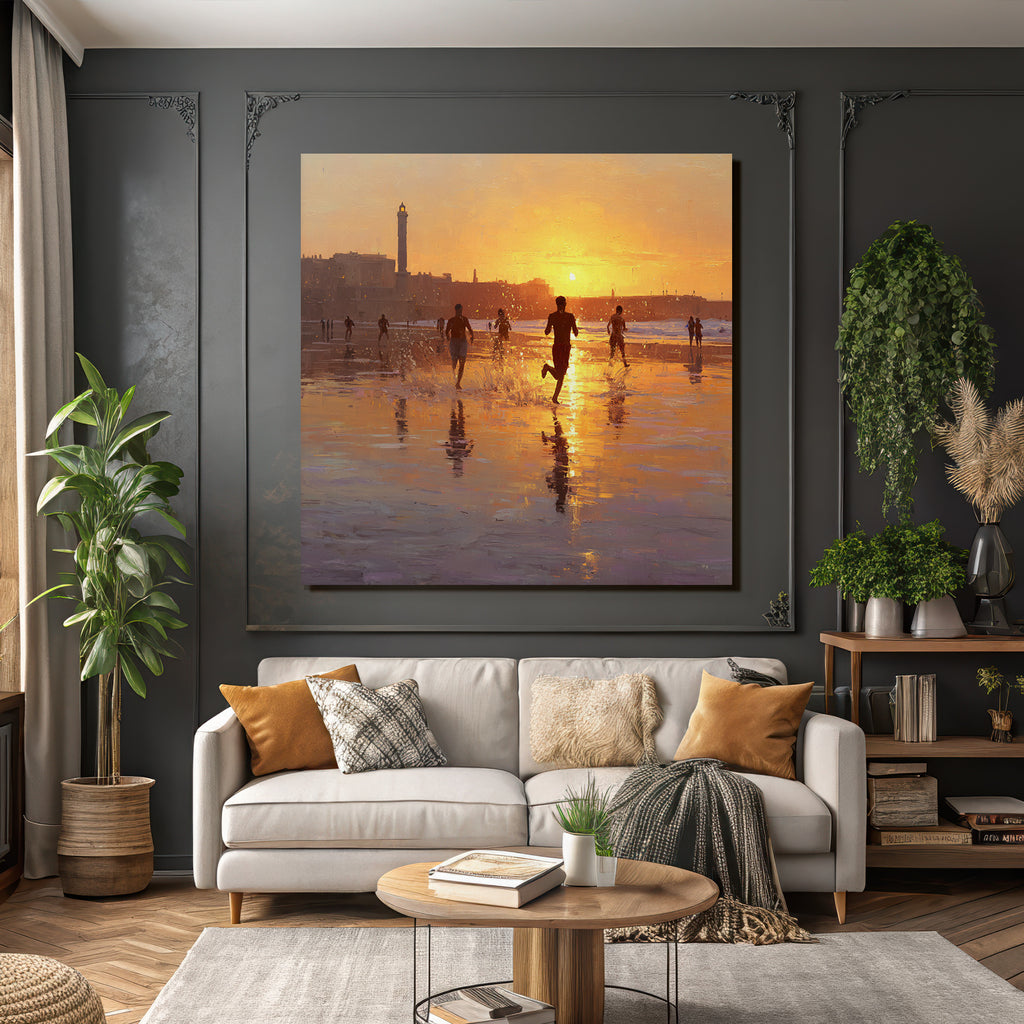 Sonnenuntergang Am Strand Laeufer Im Horizont