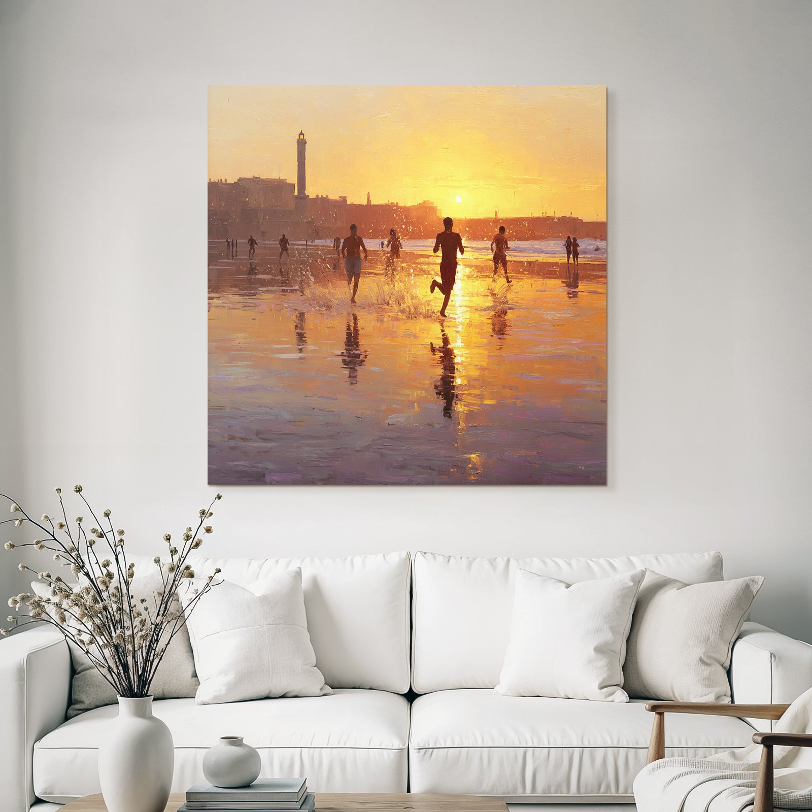 Sonnenuntergang Am Strand Laeufer Im Horizont