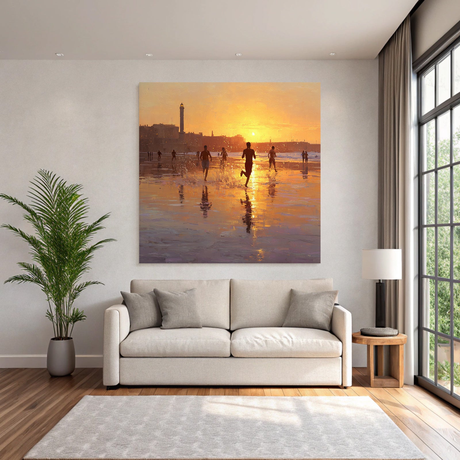 Sonnenuntergang Am Strand Laeufer Im Horizont