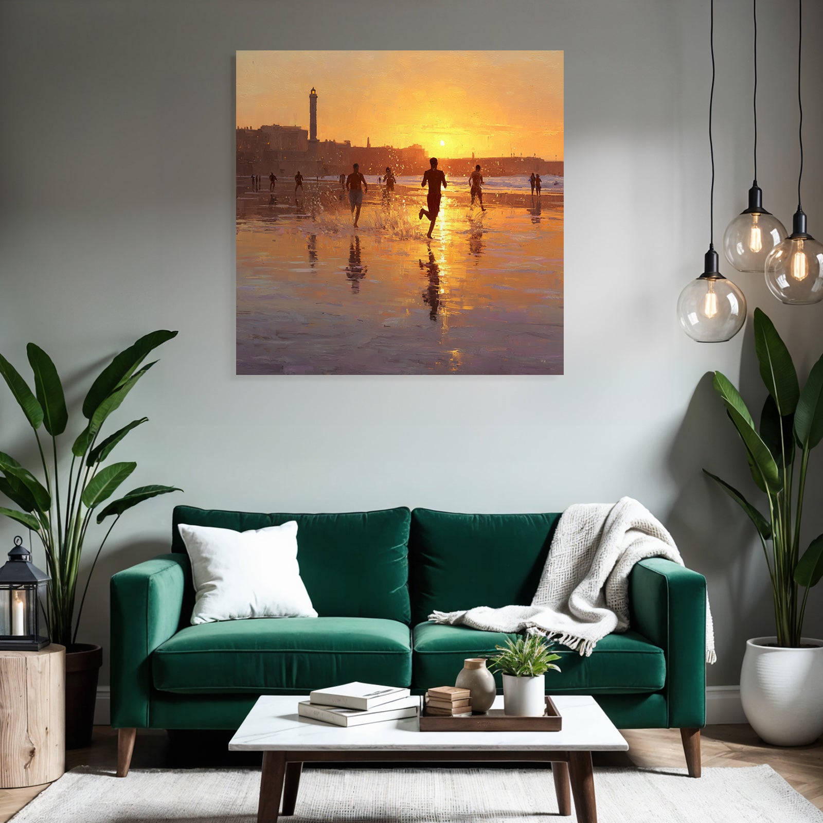 Sonnenuntergang Am Strand Laeufer Im Horizont