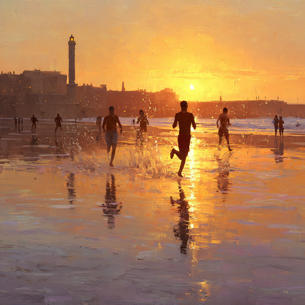 Sonnenuntergang Am Strand Laeufer Im Horizont | Sport und Bewegung | Themen und Hobbys