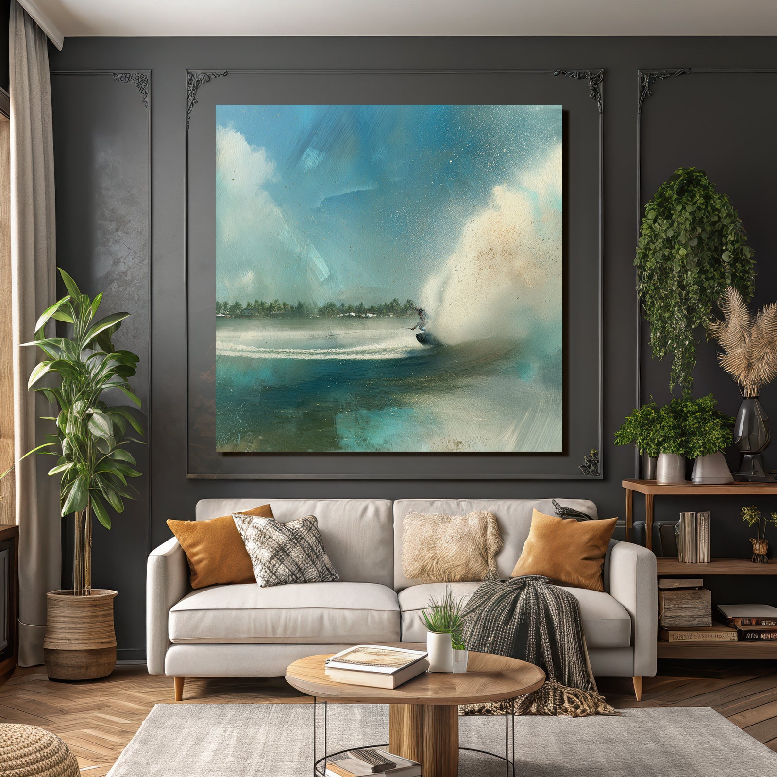 Surfen Im Meer Mit Wasser Spray Impressionistische Stil
