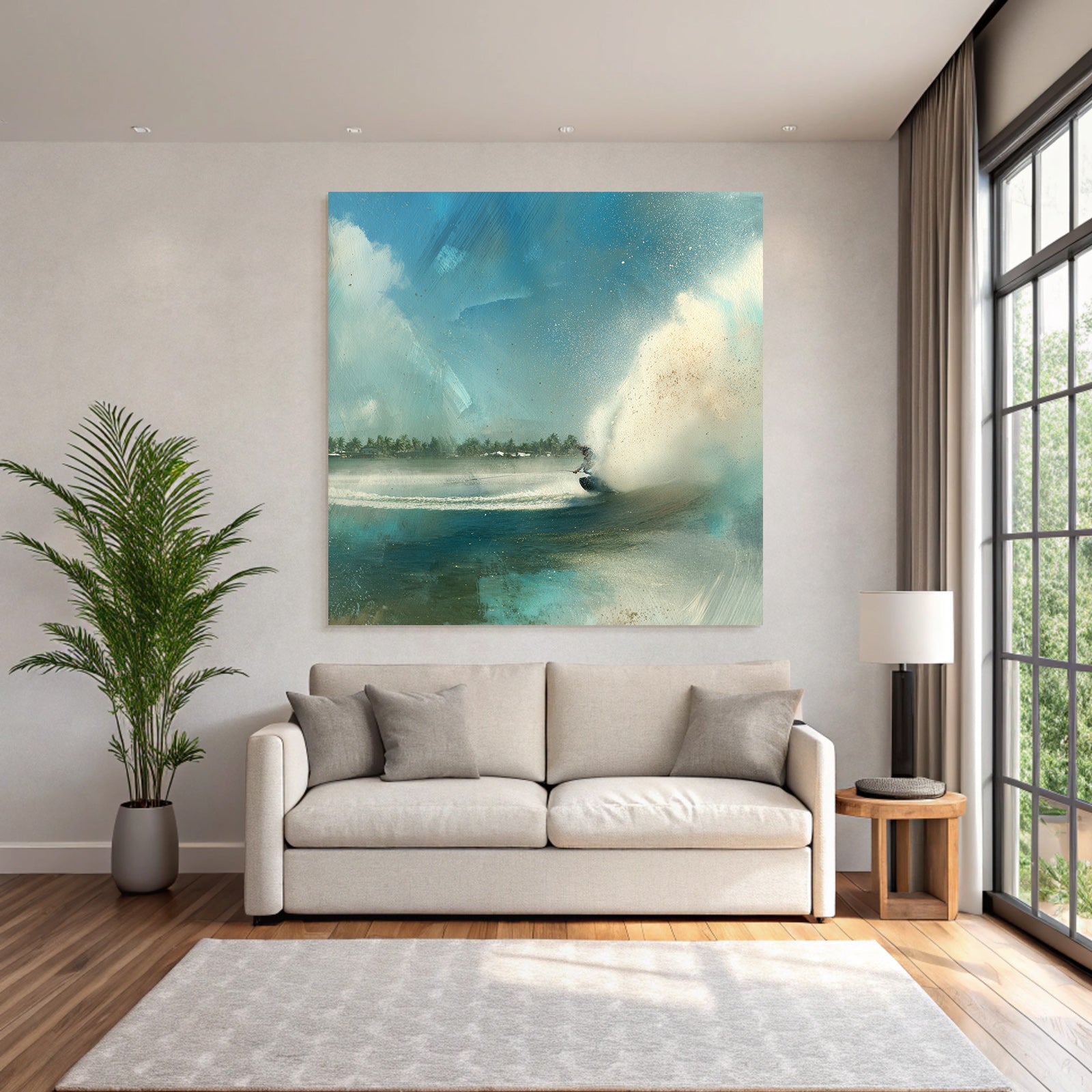Surfen Im Meer Mit Wasser Spray Impressionistische Stil