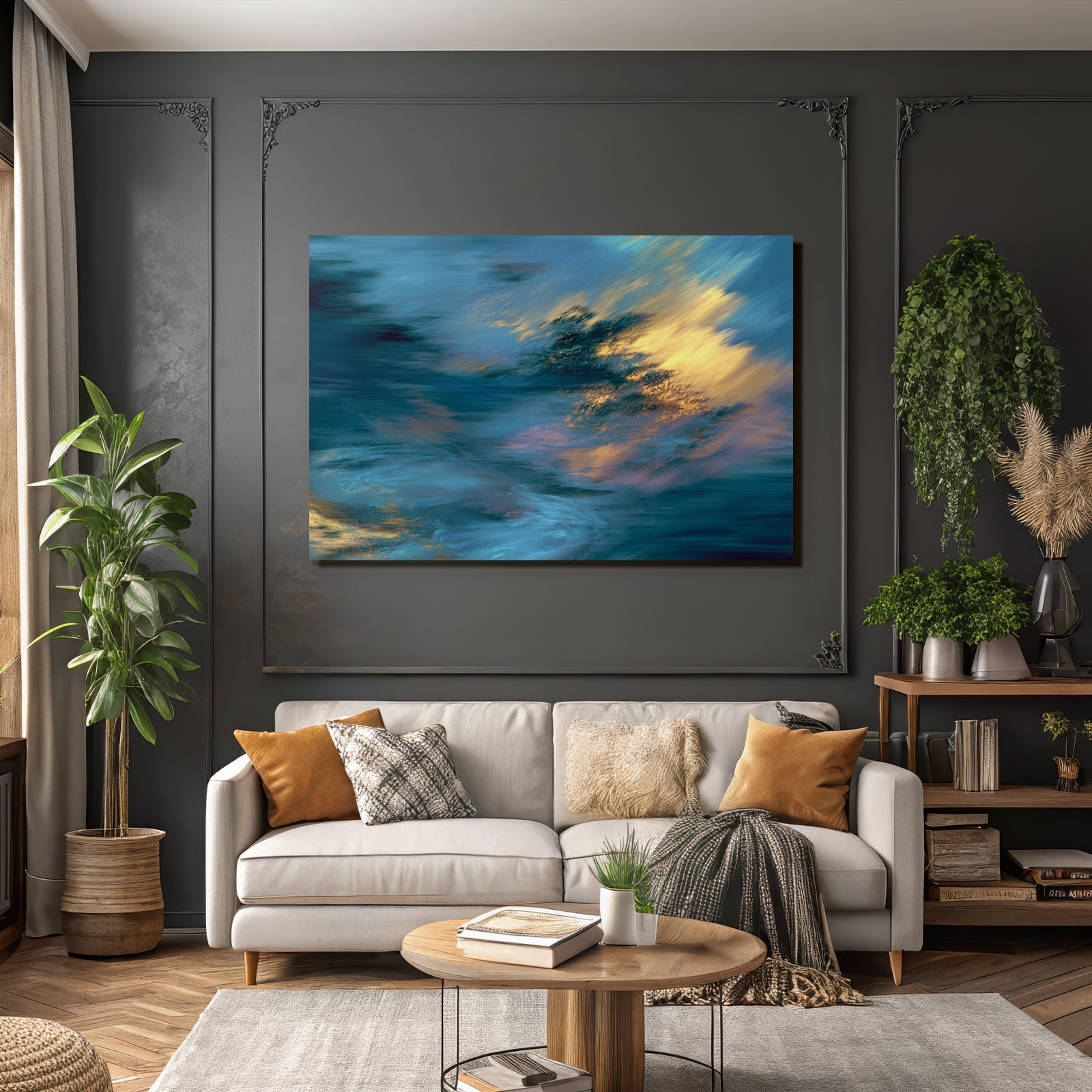 Abstrakte Repräsentation Swirling Farben Blau Teal Gold Rosa