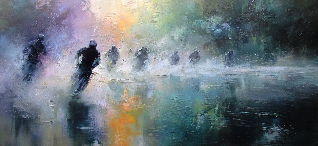 Abstraktes Gemälde Figuren Im Nebel Landschaft Bewegung Emotion | Sport und Bewegung | Themen und Hobbys