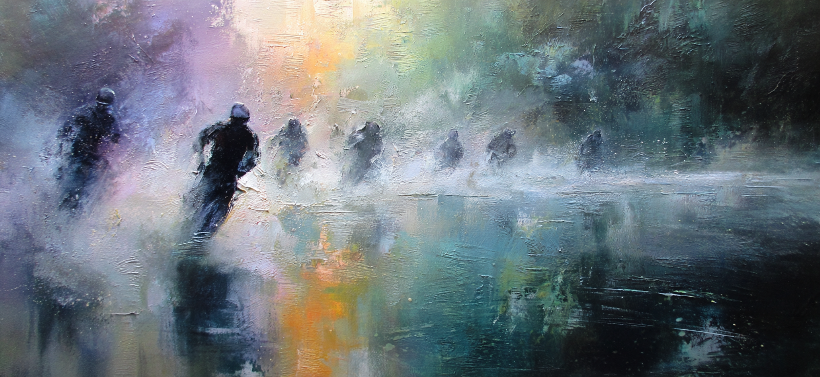 Abstraktes Gemälde Figuren Im Nebel Landschaft Bewegung Emotion | Sport und Bewegung | Themen und Hobbys