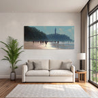 Beach Scene Mit Leuten Und Leuchtturm An Einem Sonnigen Tag