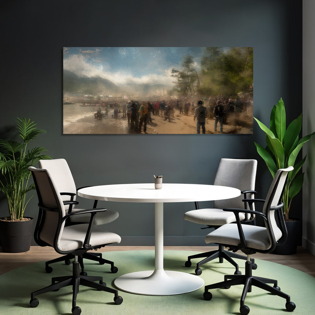 Belebtes Strand Event Mit Hazy Effekt Sonniger Tag