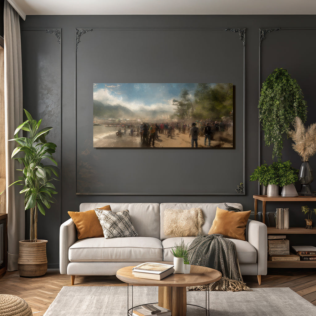 Belebtes Strand Event Mit Hazy Effekt Sonniger Tag