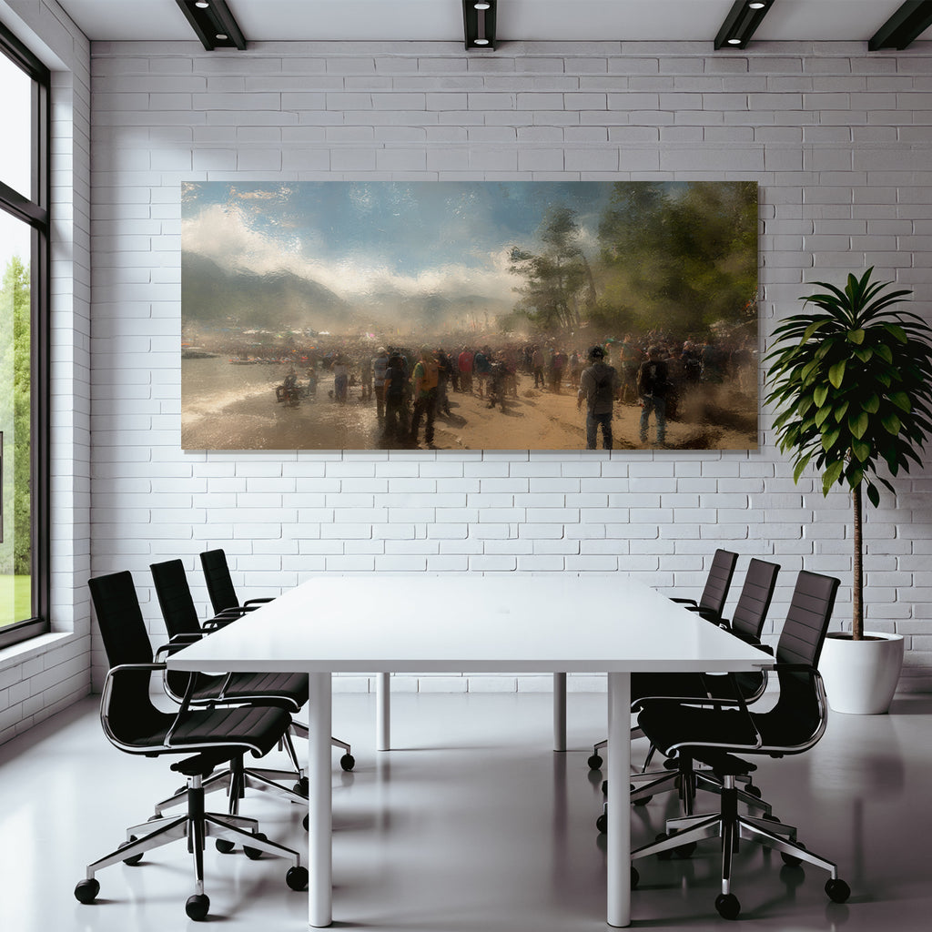 Belebtes Strand Event Mit Hazy Effekt Sonniger Tag