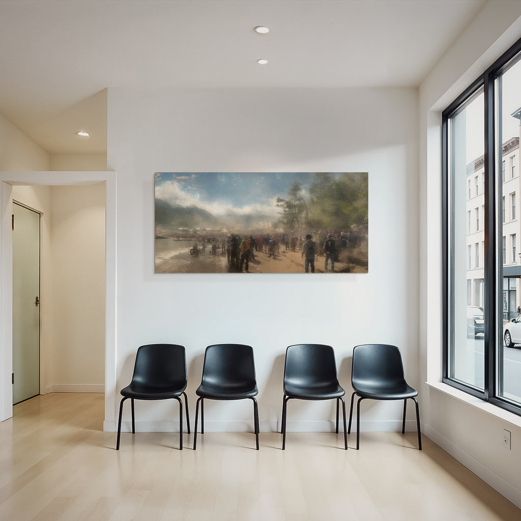 Belebtes Strand Event Mit Hazy Effekt Sonniger Tag