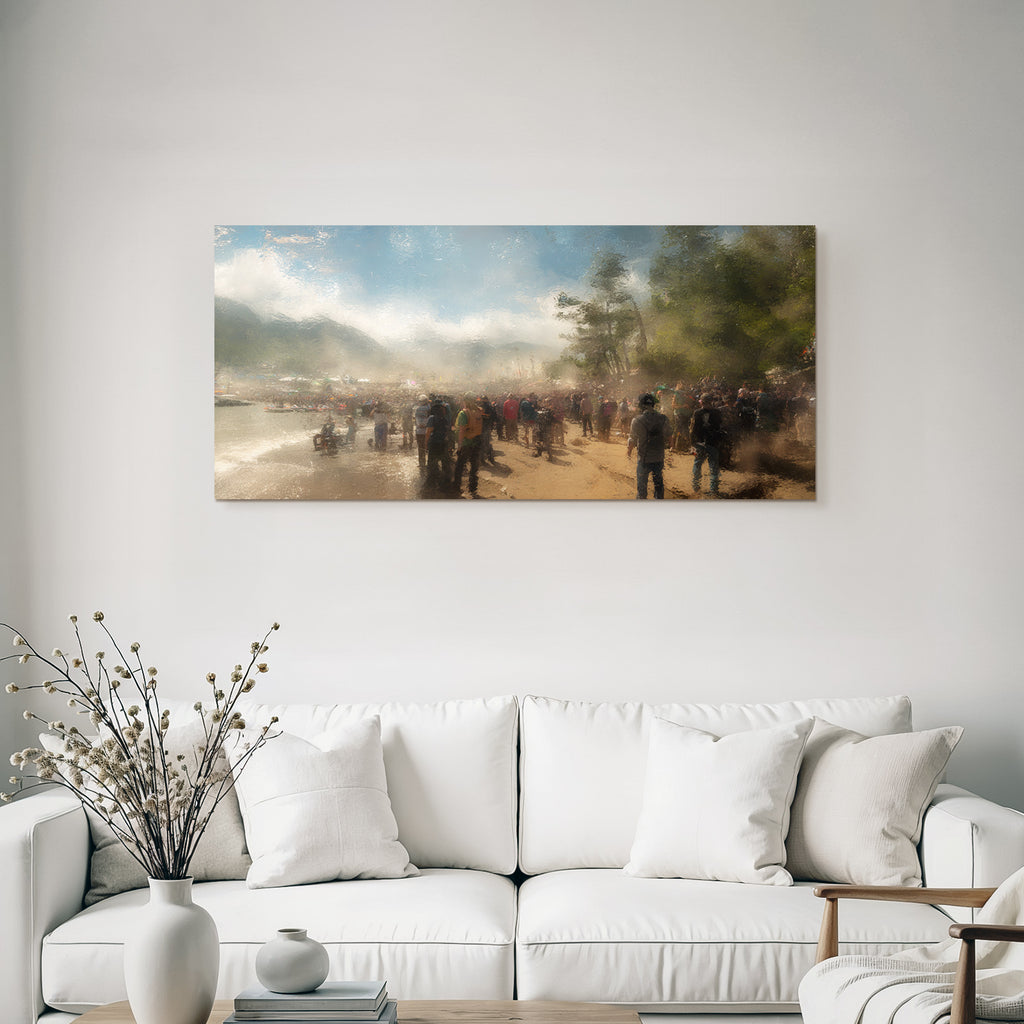 Belebtes Strand Event Mit Hazy Effekt Sonniger Tag