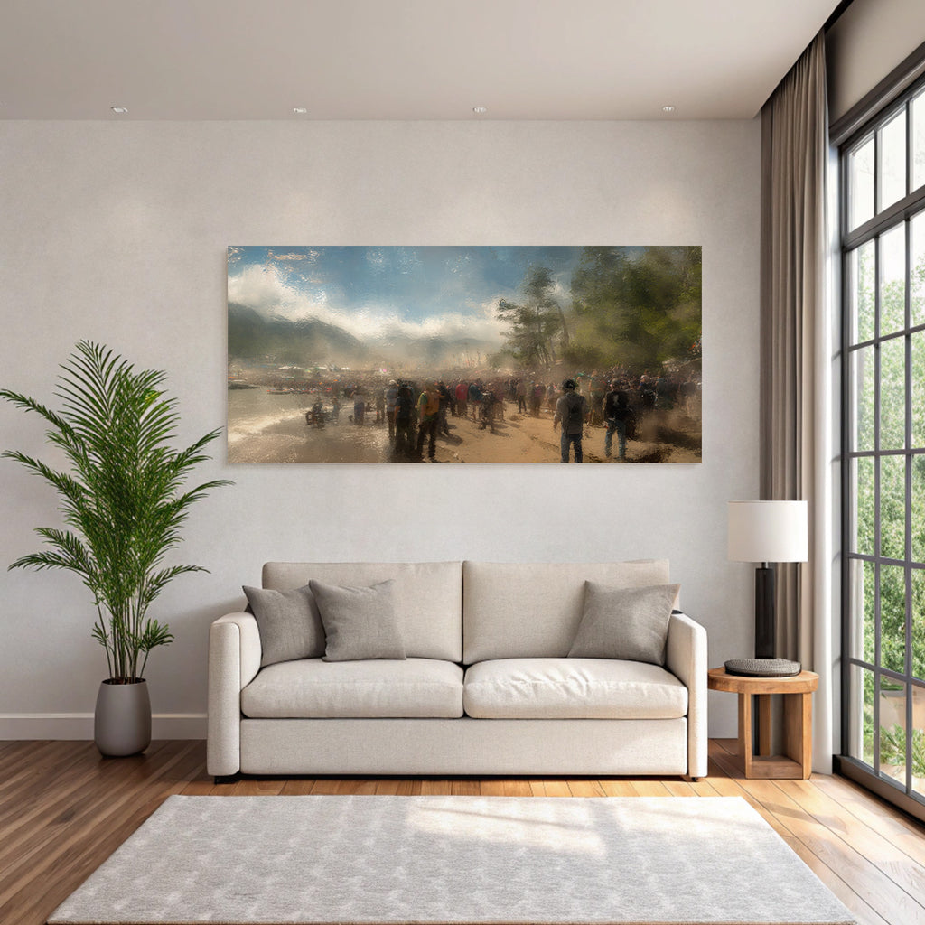 Belebtes Strand Event Mit Hazy Effekt Sonniger Tag