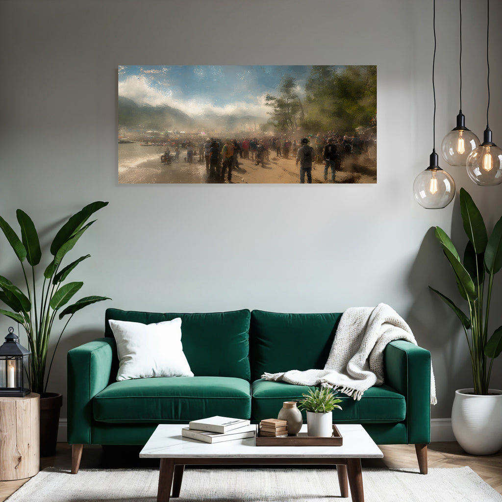 Belebtes Strand Event Mit Hazy Effekt Sonniger Tag