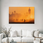 Dusk Or Dawn Coastal Scene People Lighthouse Palm Trees