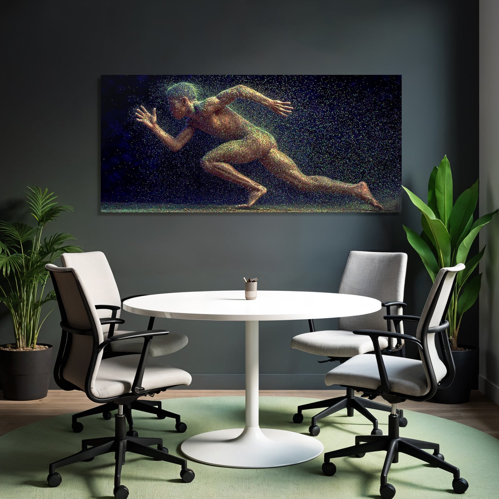 Dynamische Figur In Bewegung Sprint Pose Mit Glitzer Effekt