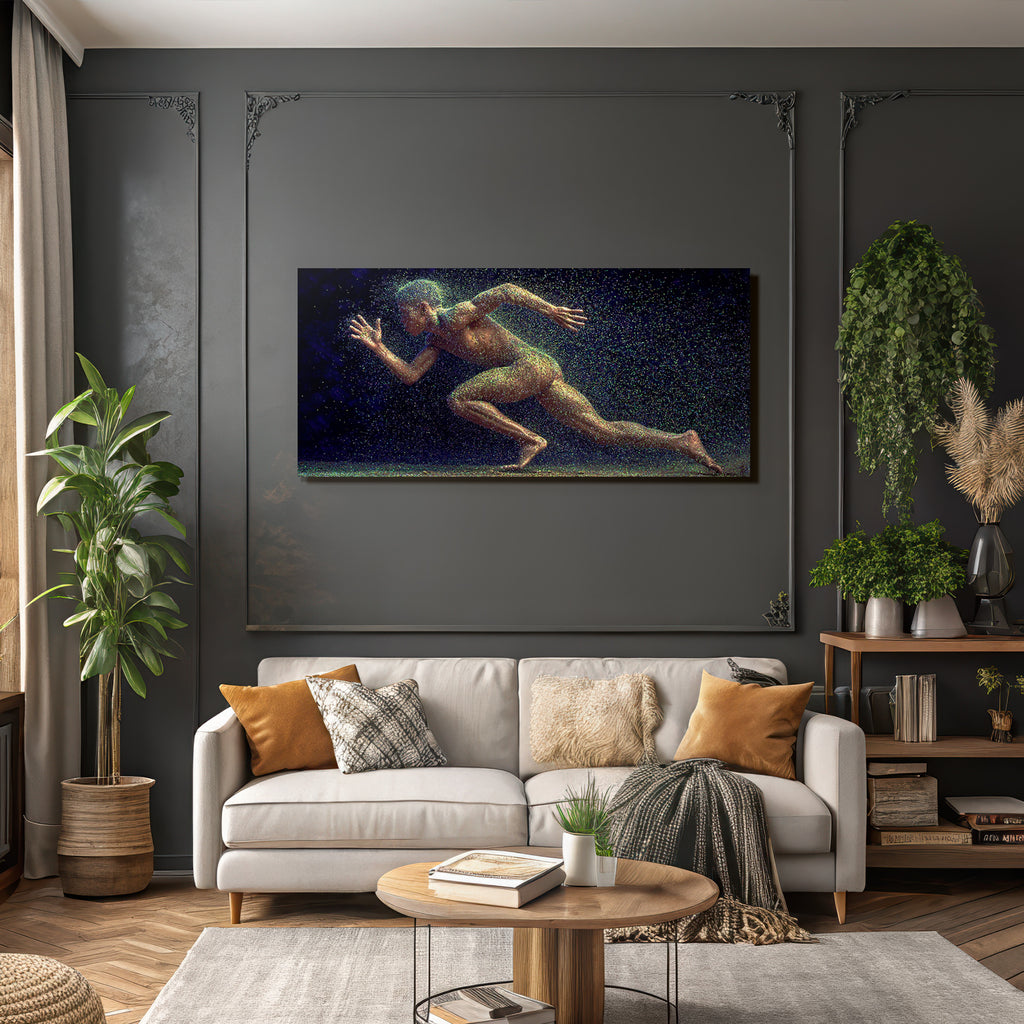 Dynamische Figur In Bewegung Sprint Pose Mit Glitzer Effekt