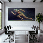 Dynamische Figur In Bewegung Sprint Pose Mit Glitzer Effekt