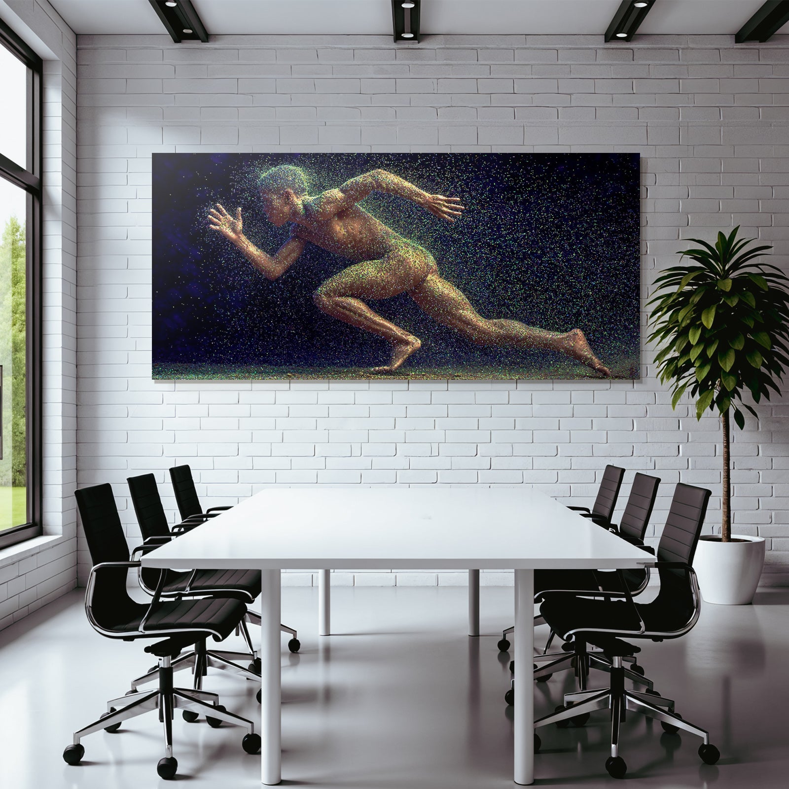 Dynamische Figur In Bewegung Sprint Pose Mit Glitzer Effekt