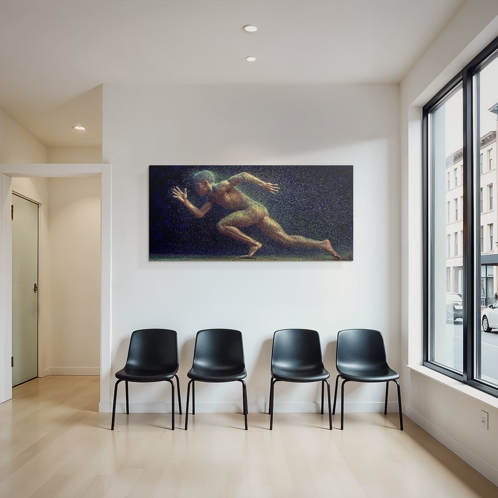 Dynamische Figur In Bewegung Sprint Pose Mit Glitzer Effekt
