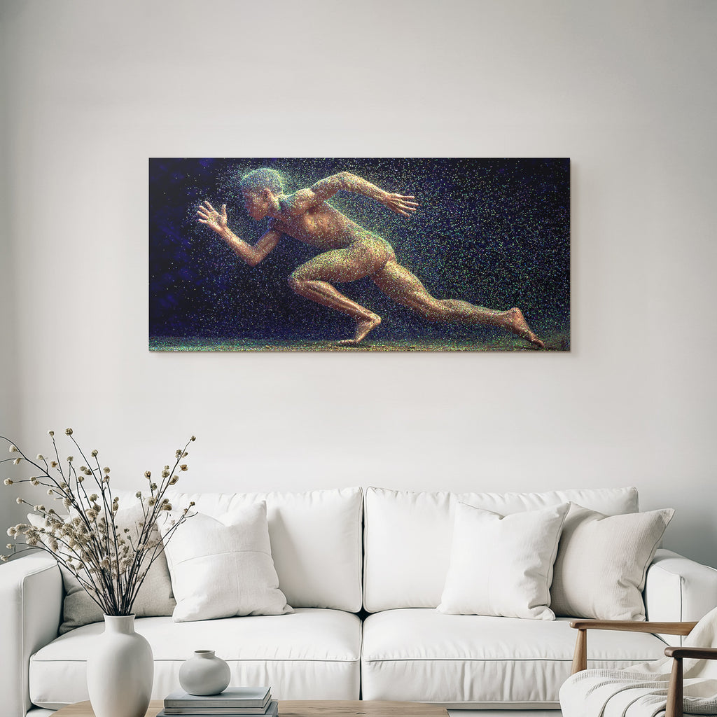 Dynamische Figur In Bewegung Sprint Pose Mit Glitzer Effekt