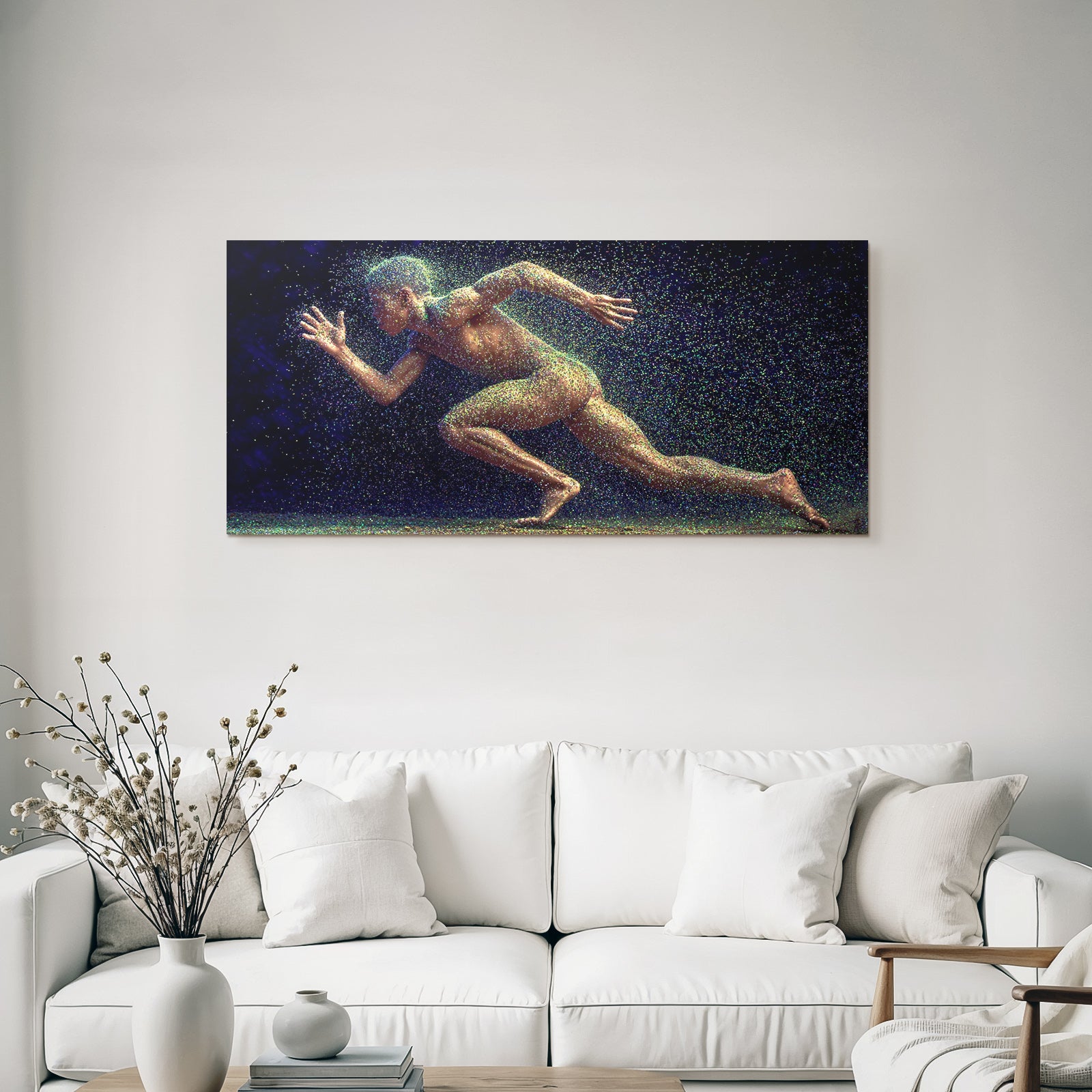 Dynamische Figur In Bewegung Sprint Pose Mit Glitzer Effekt