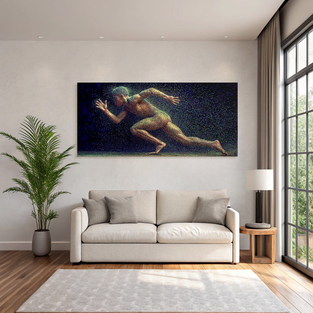 Dynamische Figur In Bewegung Sprint Pose Mit Glitzer Effekt
