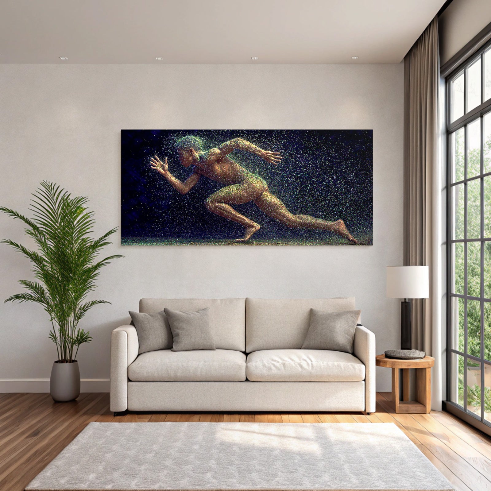 Dynamische Figur In Bewegung Sprint Pose Mit Glitzer Effekt