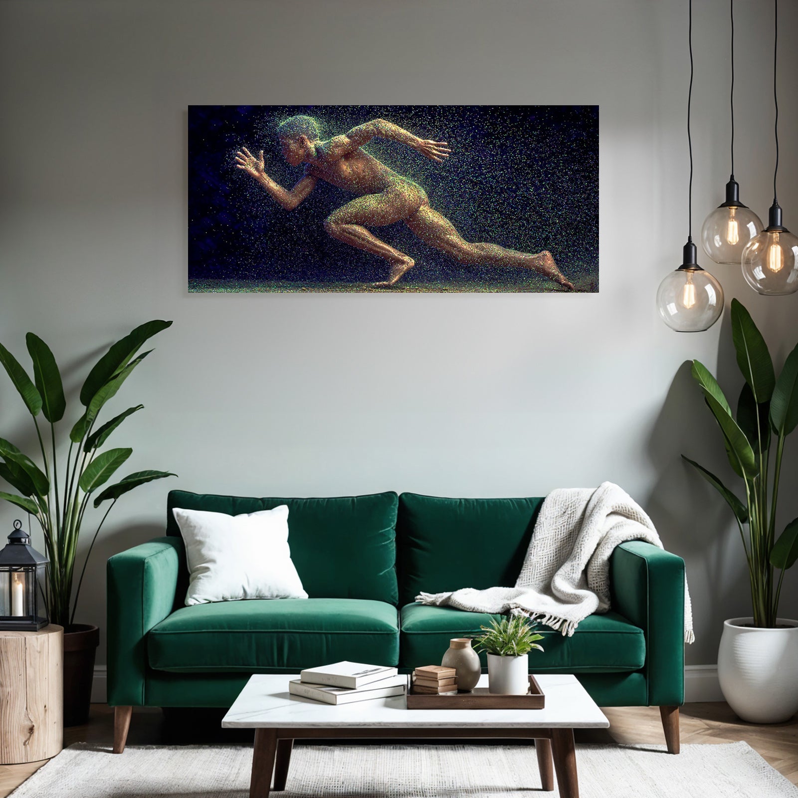 Dynamische Figur In Bewegung Sprint Pose Mit Glitzer Effekt